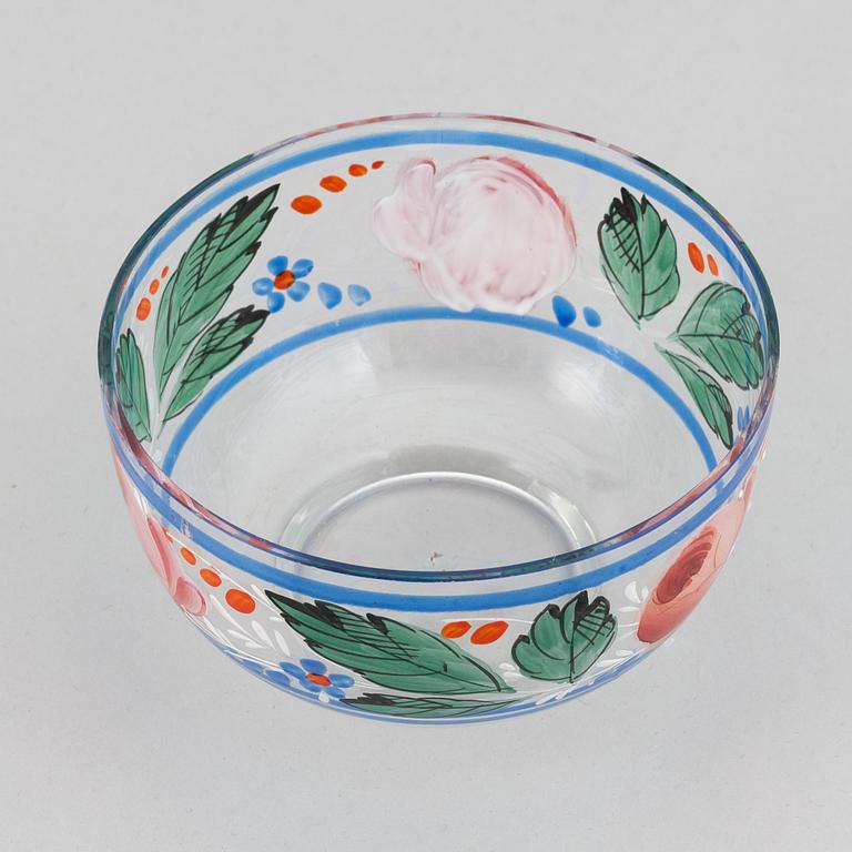 Skålar, glas 12 st, rosdekor, möjligen Ryssland, 1900-tal.