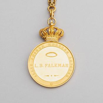 The Royal Illis Quorum medal in gold with chain awarded to Ludvig Berckhan Falkman.