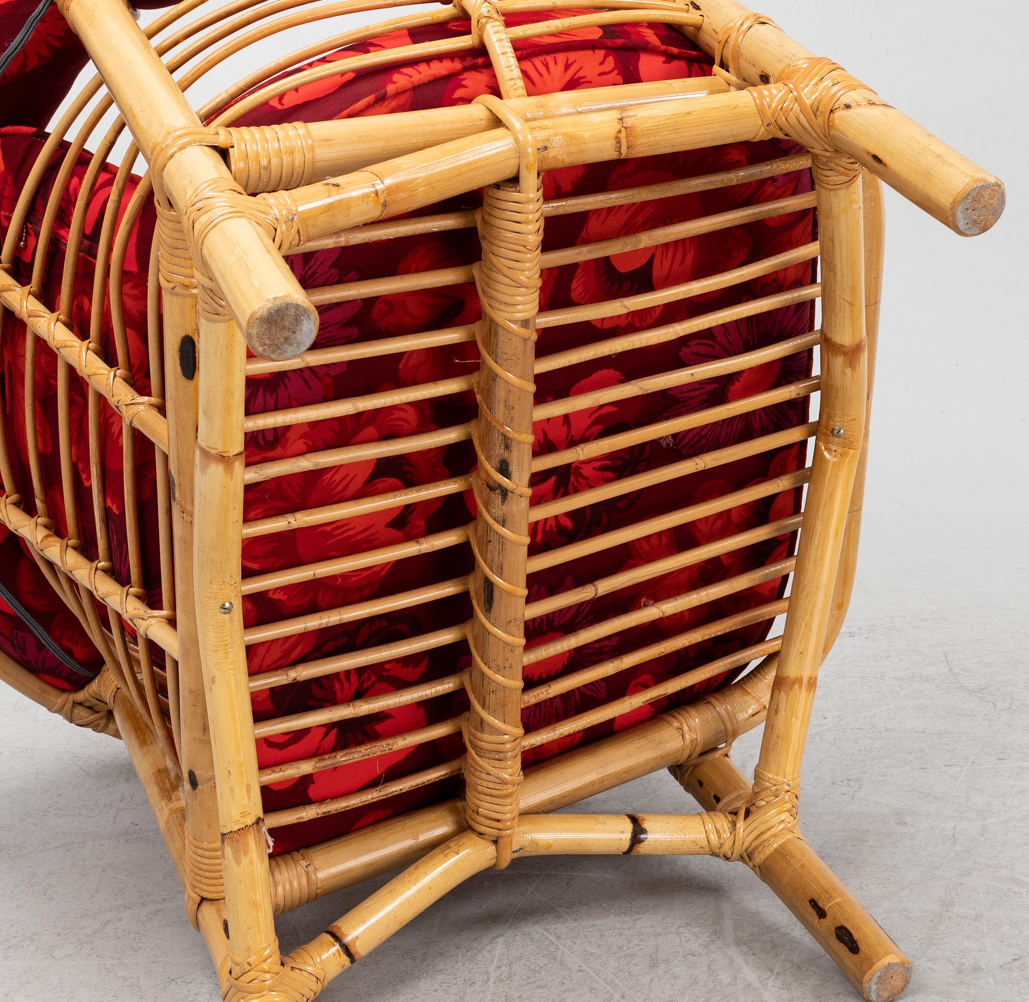 A three-piece bamboo and rattan furniture suite, second half of the 20th Century.