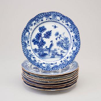 Nine blue and white porcelain plates, Qing dynasty, Qianlong (1736-95).