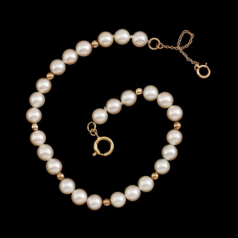 ARMBAND, 14 k guld, odlade pärlor.