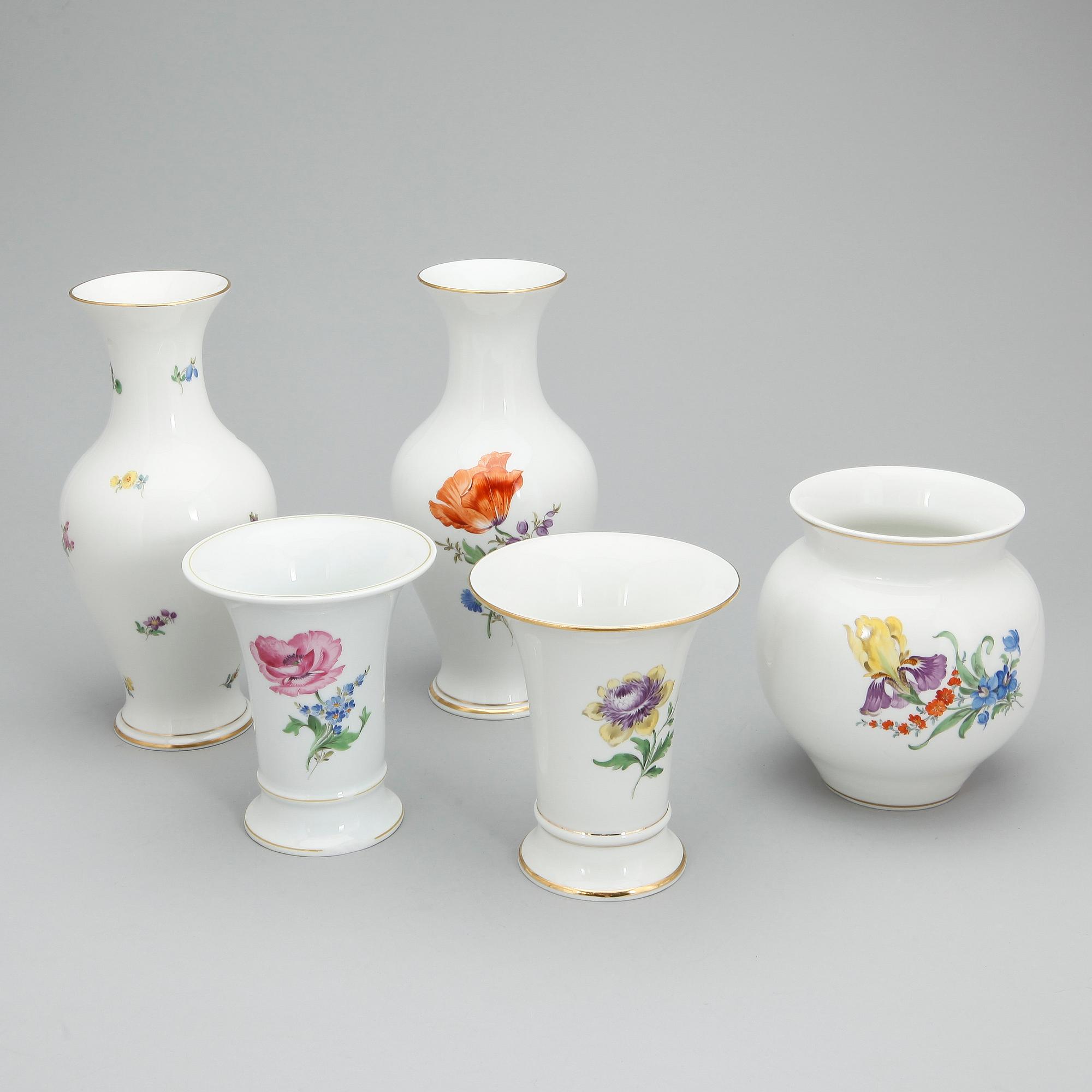 VASER, porslin, 5 st, Meissen, 1900-tal.