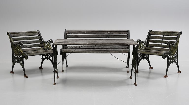 TRÄDGÅRDSMÖBLER, 4 st, gjutjärn, 1900-tal.