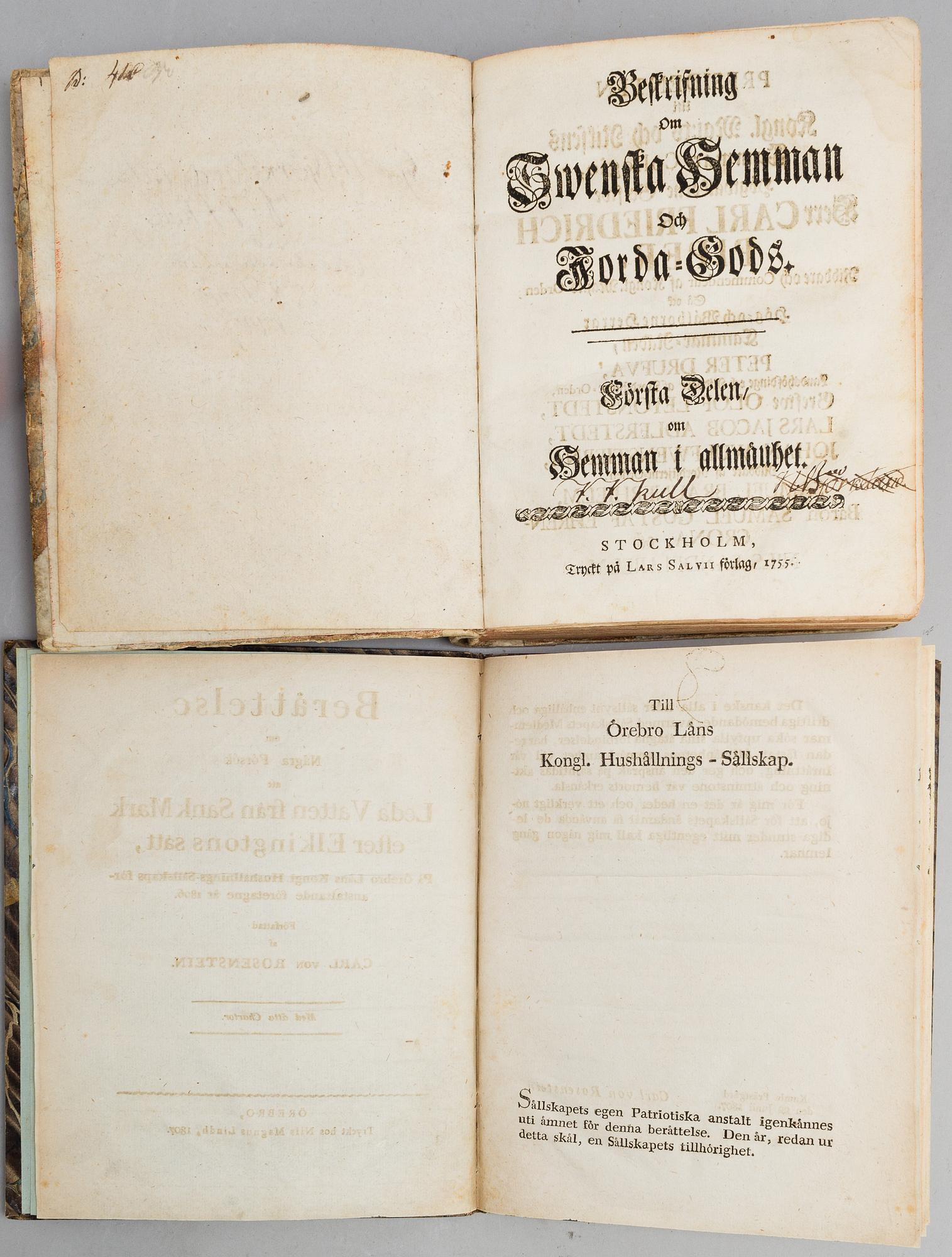 BÖCKER, 2 vol, Carl von Rosenstein SAMT Anders Botin.
