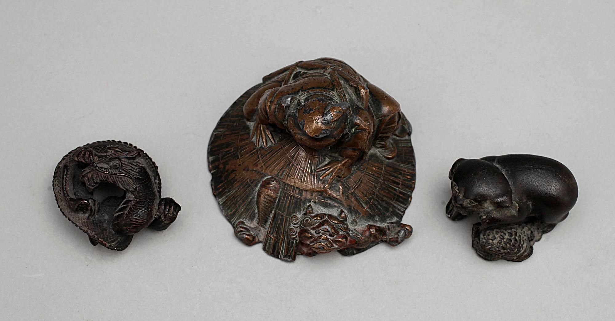FIGURINER, 3 st, brons, troligen Japan.