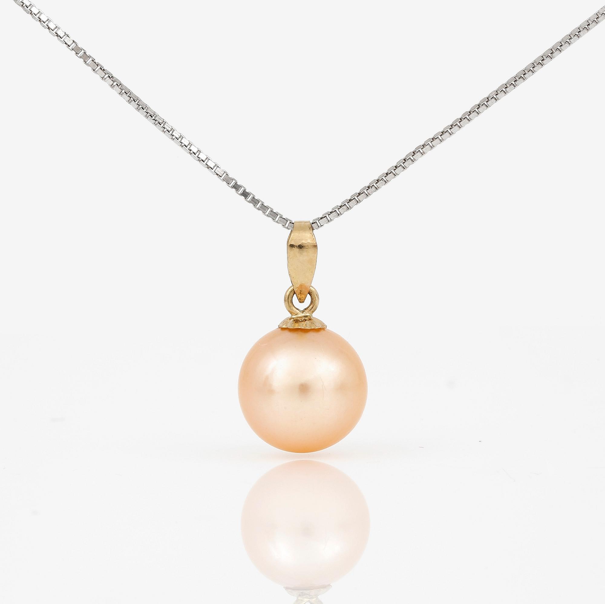 HÄNGE samt KEDJA, med rosa-orange, odlad pärla.