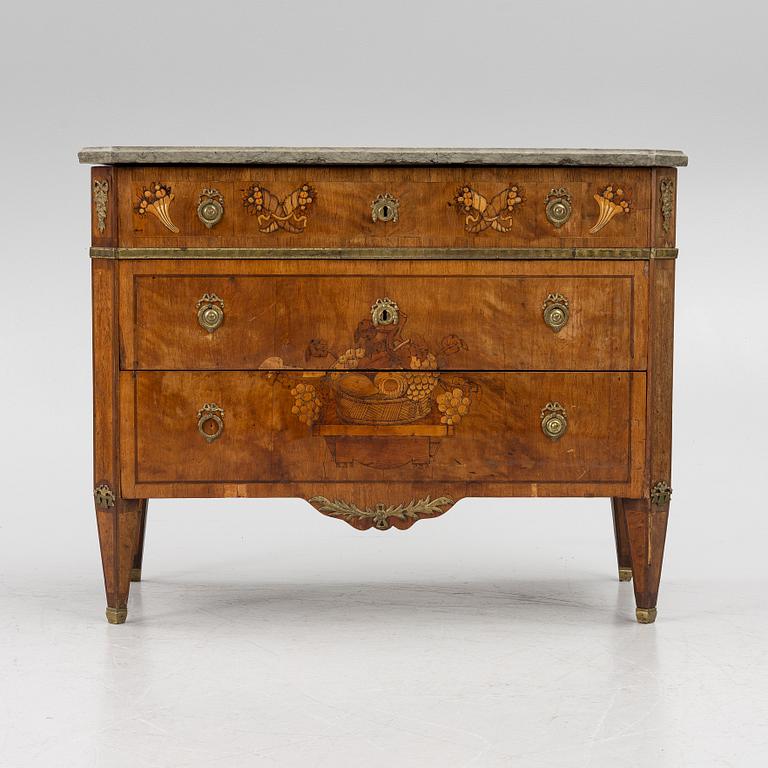 A Gustavian marquetry commode by C- Lindborg (master in Stockholm 1781-1808).