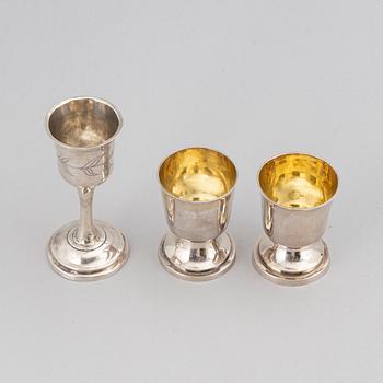 2+1 Swedish silver and parcel-gilt cups, 1830-40s.