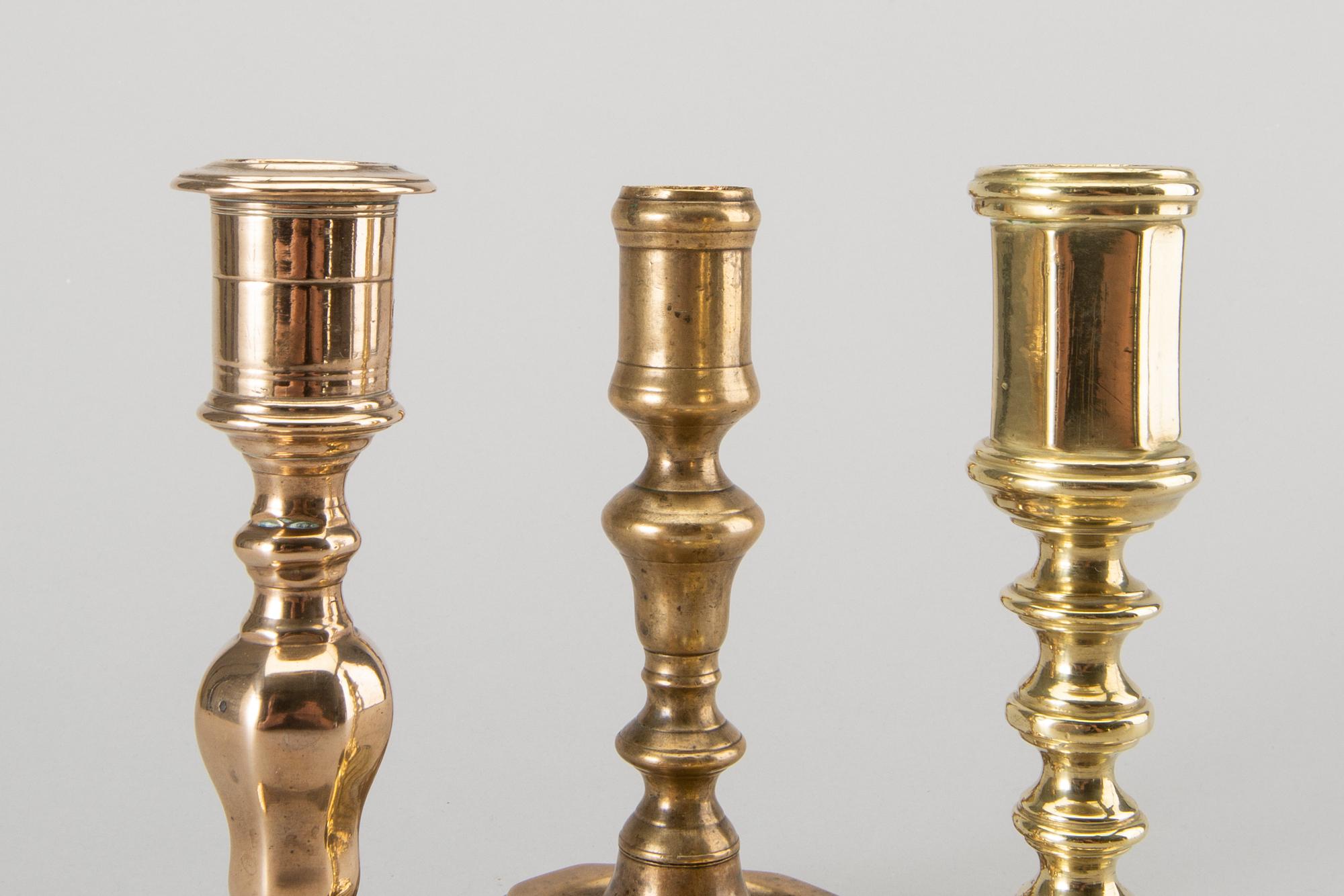 Three late baroque 18th century candlesticks.