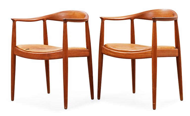 A pair of Hans J Wegner teak 'The Chair', by Johannes Hansen, Denmark 1950-60's.