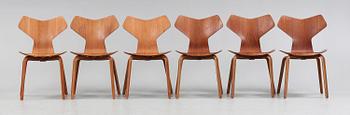 STOLAR, 6 st, "Grand Prix", Arne Jacobsen, Fritz Hansen, Danmark, sannolikt 1950-60-tal.