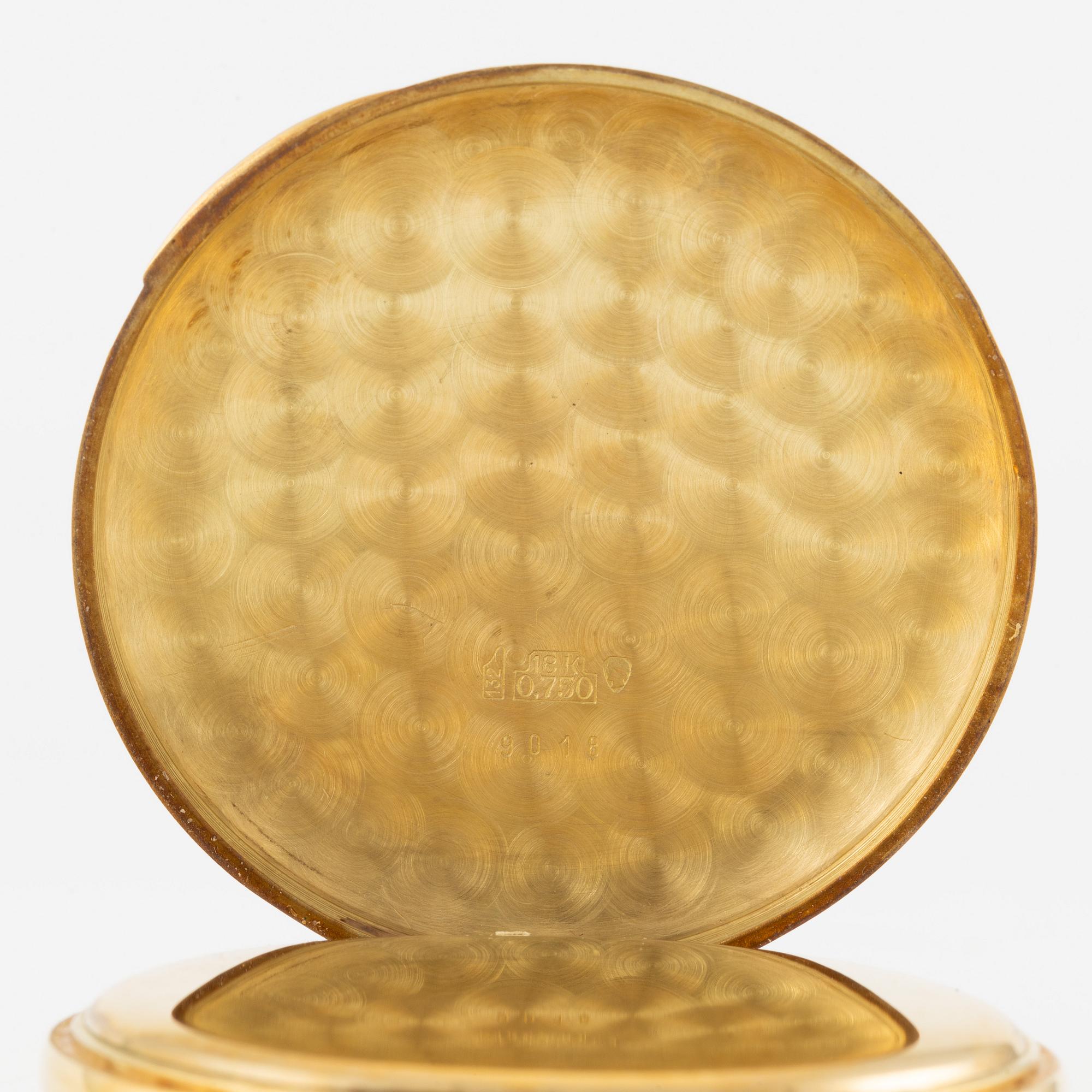 Timepiece, pocket watch, savonette, 18K gold, 48.5 mm.