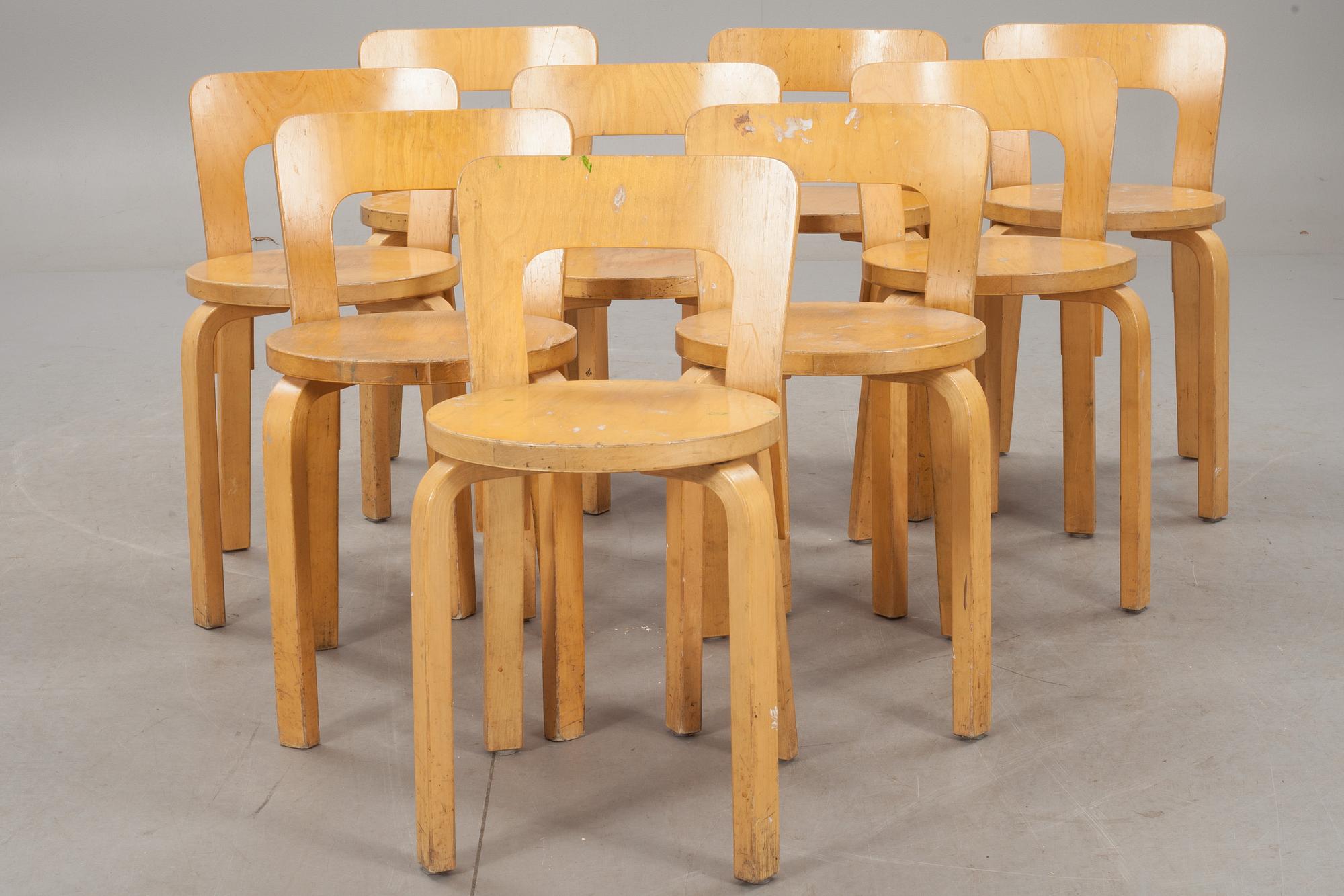 STOLAR, 9 st, modell 66, Alvar Aalto, Artek, 1900-talets andra hälft.