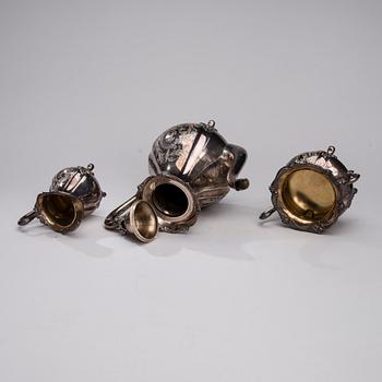 KAFFESERVIS, 3 delar, silver, Kultakeskus Oy, Tavastehus 1936. Totalvikt ca 1512 g.