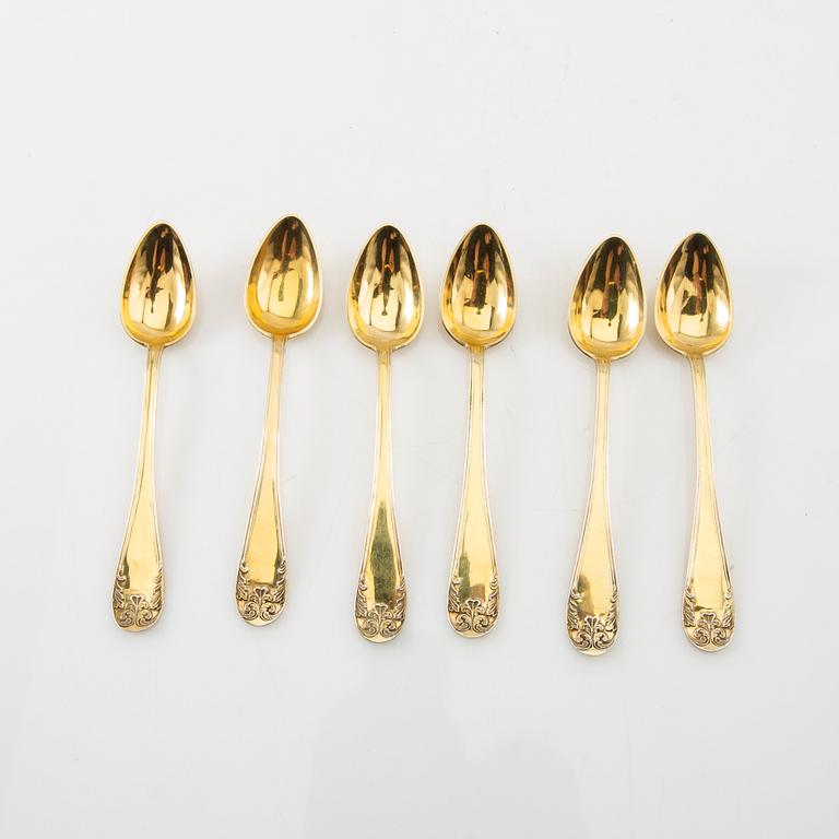 Lars Larsson & Co Spoons 18 pcs "Old French" gilded silver Gothenburg 1867.