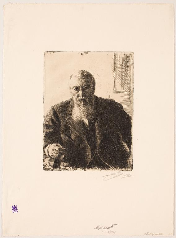 ANDERS ZORN, etsning, utförd 1909, signerad med blyerts.