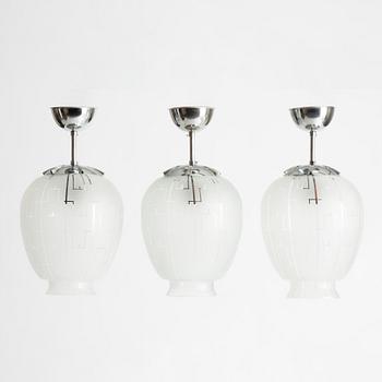 Three Swedish Modern ceiling lamps, possibly Flygsfors, 1940's/50's.