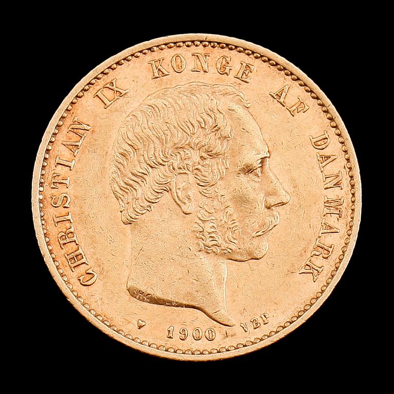 GULDMYNT, 20 kroner, Christian IX, 1900. Vikt ca 9 gram.
