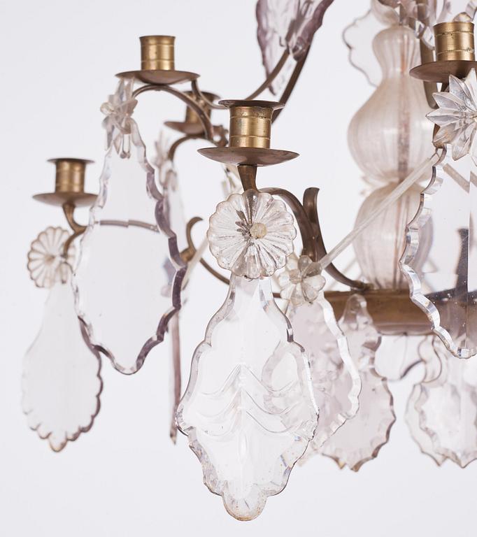 A Swedish Rococo ten-light chandelier, 18th century.