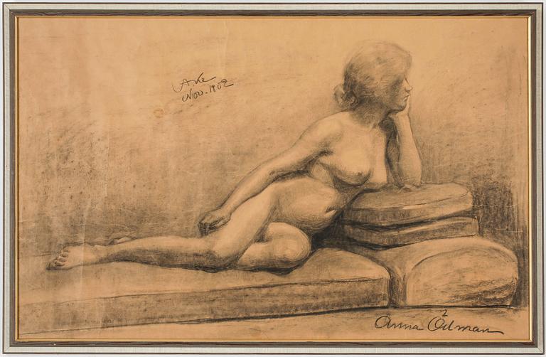 ANNA ÖDMAN, teckning, kolkrita, signerad och daterad Nov 1902.