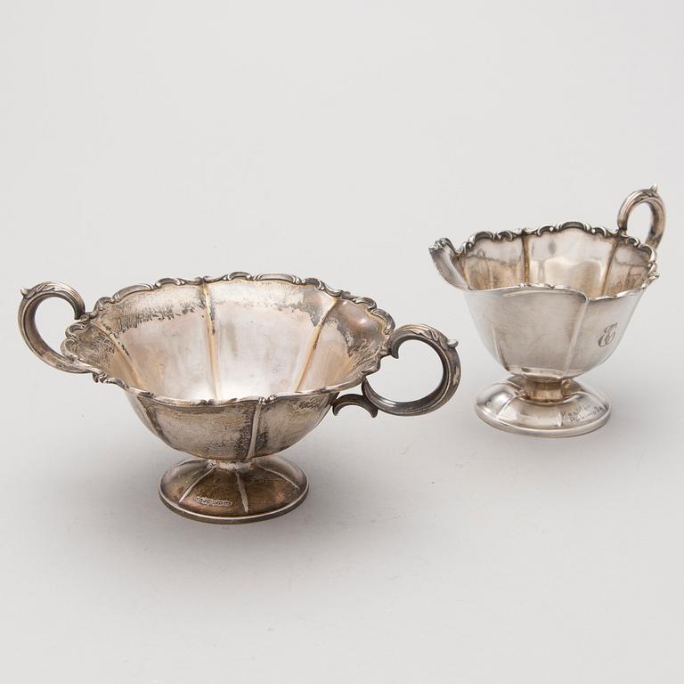 CREAM JUG AND SUGAR BOWL, silver, Turku, 1951.