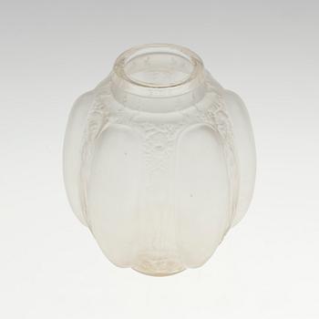 A René Lalique 'Six figurines et masques' moulded glass vase, France 1920-30's.