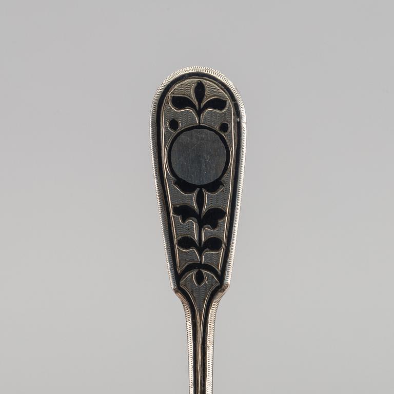 A set of six Russian silver and enamel spoons, around 1900 weight ca 195 gr.