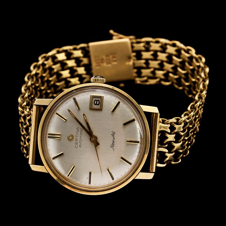 HERRARMBANDSUR, Certina, länk i 18k guld, Göteborg, 1963. Tot vikt 60 g.