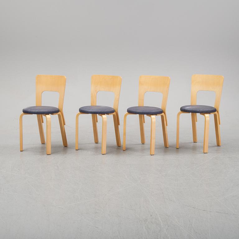 An 'Aalto' table and four chairs model 66 by Alvar Aalto for Artek, designed 1935.