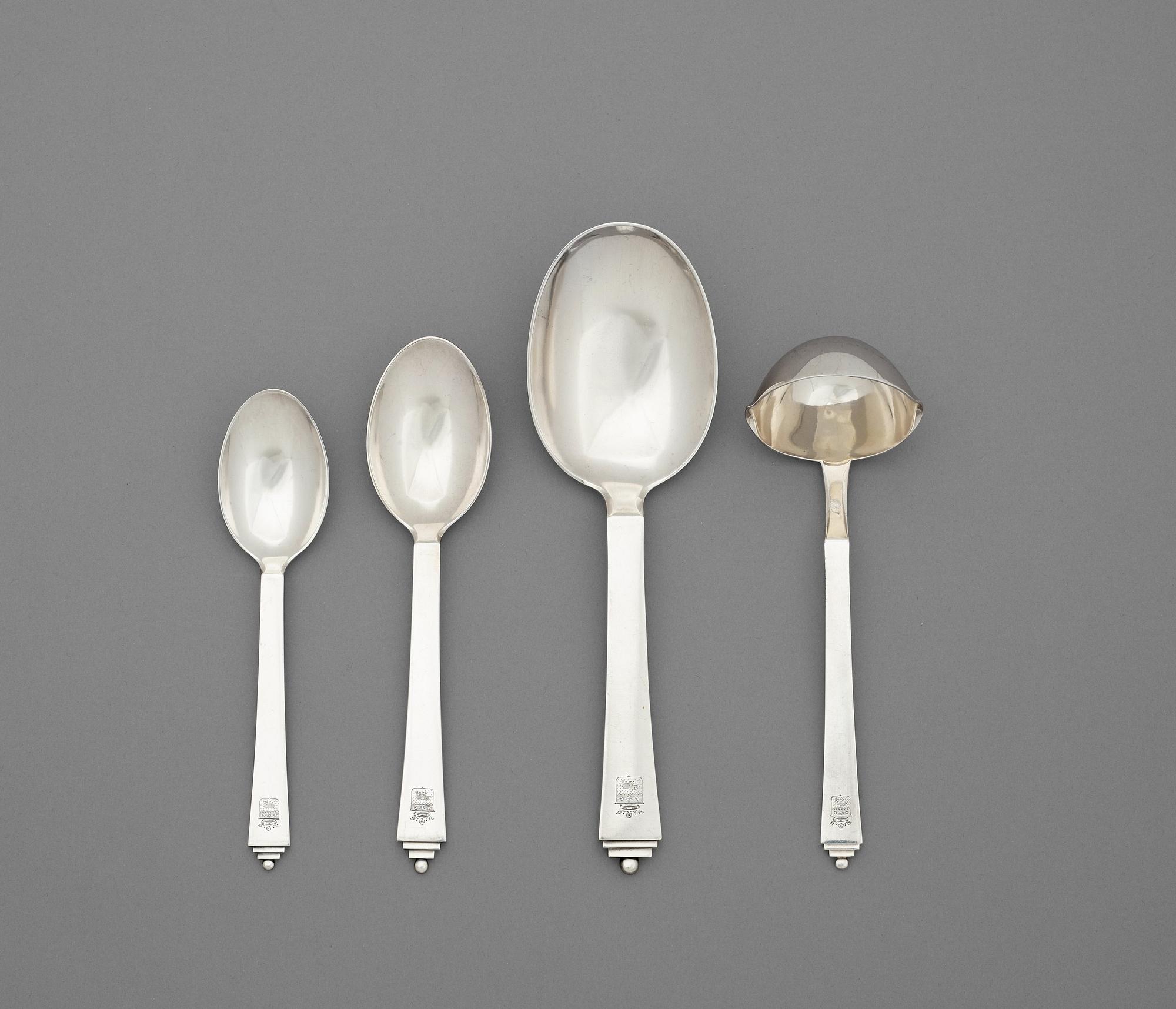 A set of 86 pieces of Harald Nielsen's 'Pyramide' flatware, Georg Jensen, Copenhagen 1933-44.