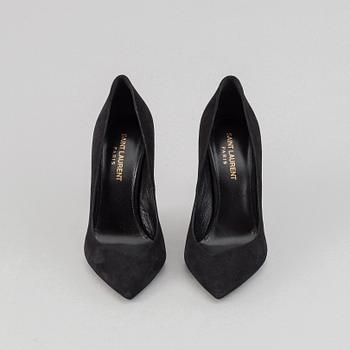 Yves Saint Laurent, a pair of black suede shoes, size 36½.