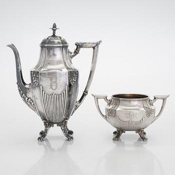 Late 19th-century silver coffee pot and sugar bowl, maker's mark of Hjalmar Fagerroos, Helsinki 1898.