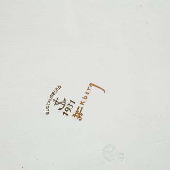 A tray and a bowl by Josef Ekberg for Gustavsberg, 1931 and probably 1937.