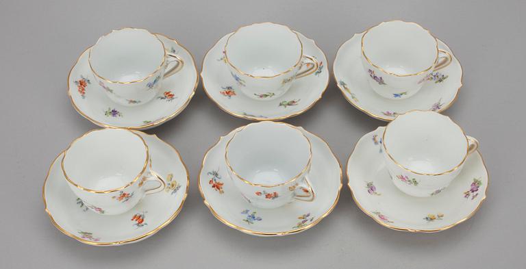 MOCCAKOPPAR med FAT, 6 st, porslin, Meissen 1900-tal.