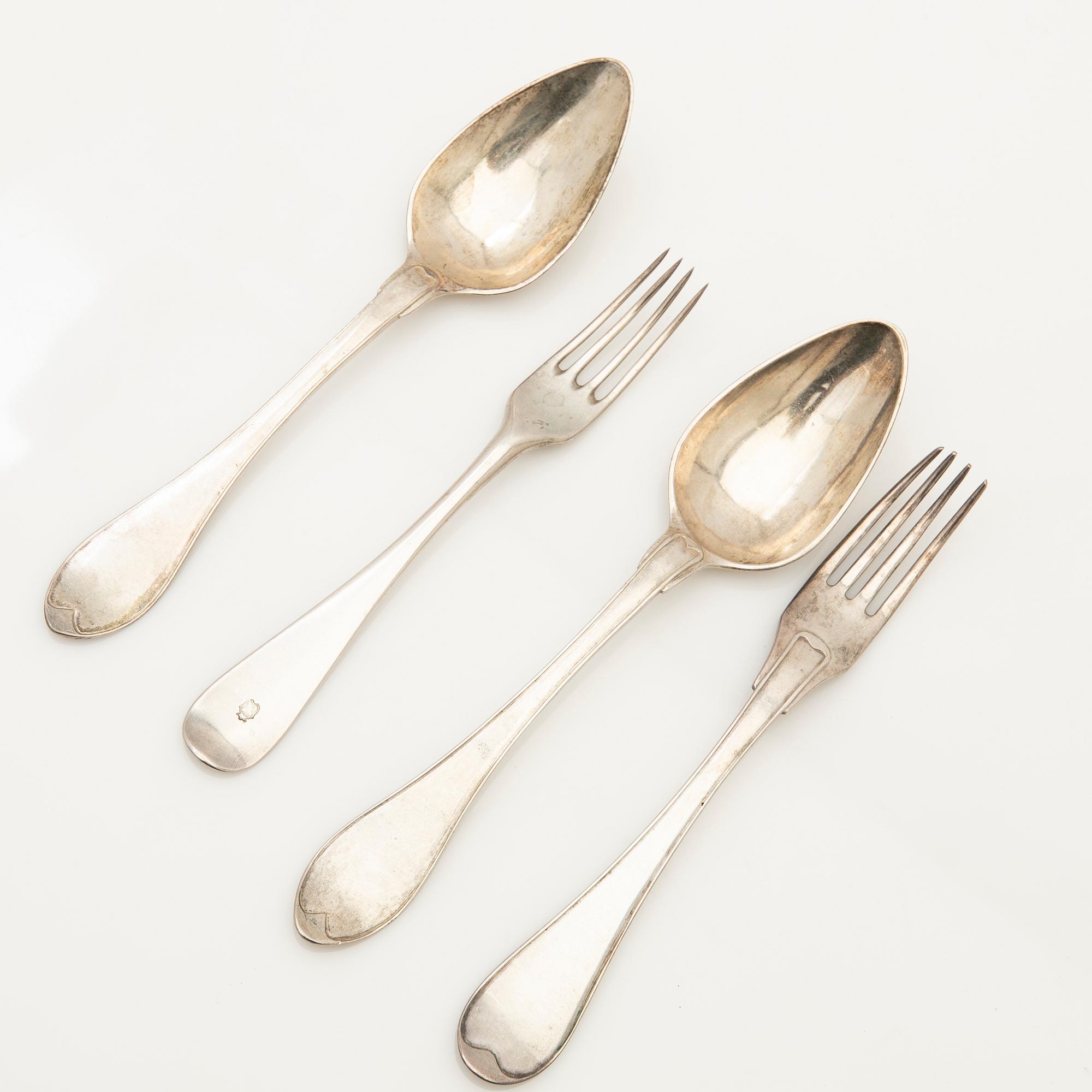 Forks and spoons, 9+7 pcs, Stockholm, 18th-19th century.