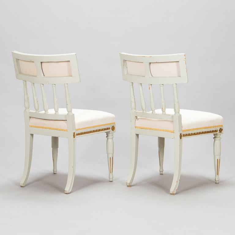 Four late Gustavian Stockholm chairs one signed EÖM  Erik Öhrmark turn of 18th/19th Century.