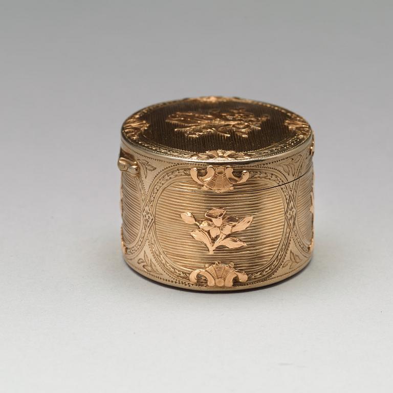 A French 18th century 18ct gold box, mark of Jean-Charles Dubos, Paris 1758.