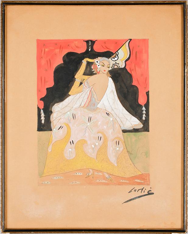 OKÄND KONSTNÄR, blandteknik, sign Curlis?. 1920-tal.