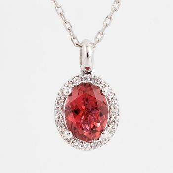 Pink tourmaline and brilliant-cut diamond necklace.