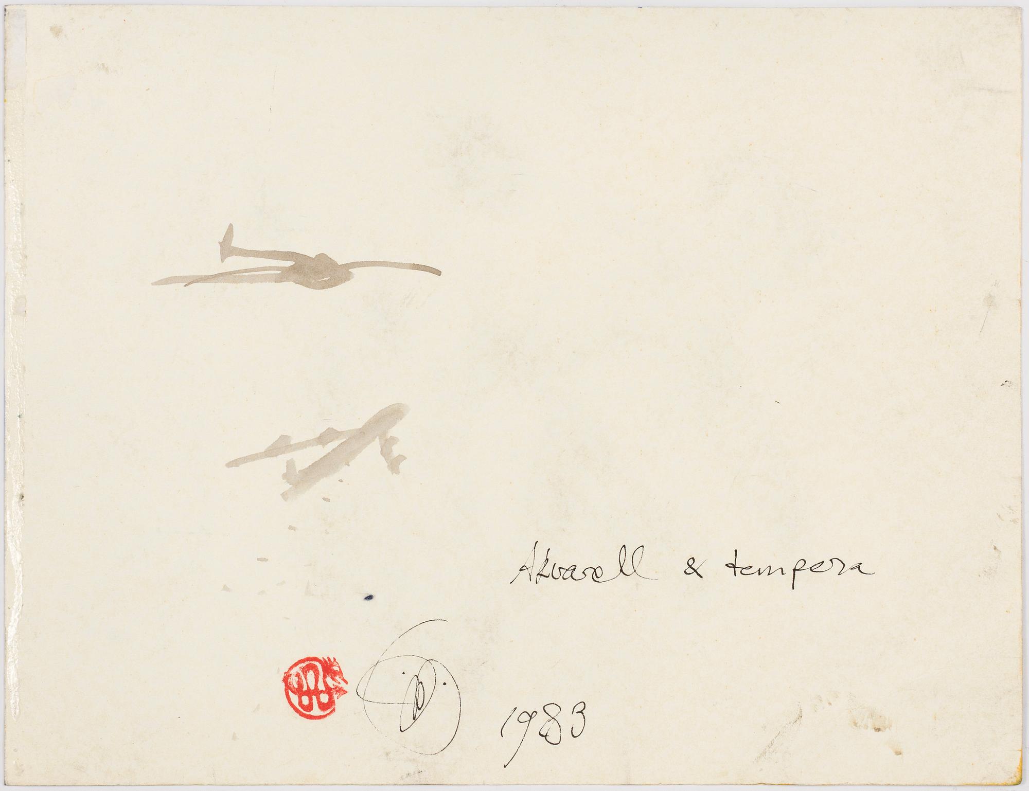 ULF RAHMBERG, mixed media on paper, signed with monogram and dated 1983 on verso.