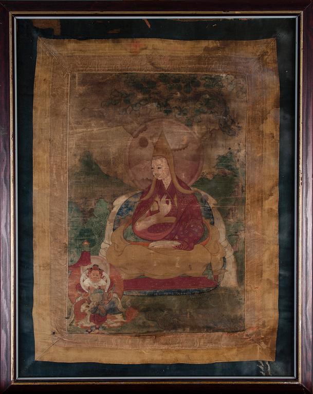 TANKA, målning på silke, Tibet 1700/1800-tal.