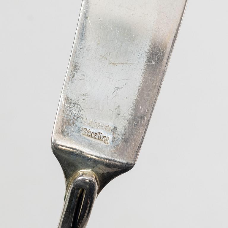 Serving utensils, 10 pieces, sterling silver, Jakob Grimminger, Schwäbisch Gmünd, Germany, circa mid-20th century.