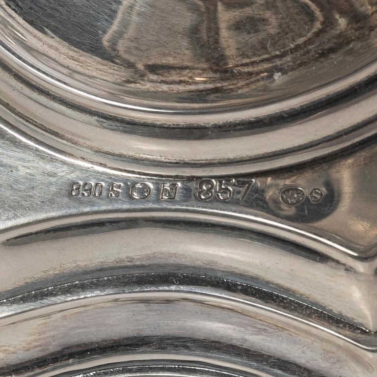 A pair of Norwegian silver candlesticks, mark of T Olsens Eftf, Bergen, Norway, Swedish import mark, 20th century.