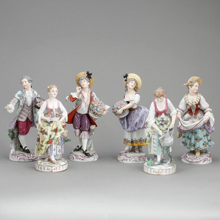 FIGURINER, 6st, porslin, Passau, 1900-talets början.