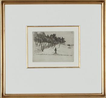 HUGO SIMBERG, linje-etsning, ej sign, senare avdrag.