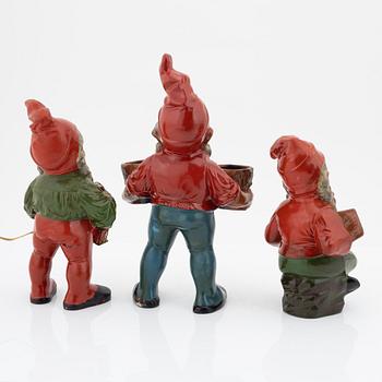 Three ceramic garden gnomes, Germany, second half of the 20th century.