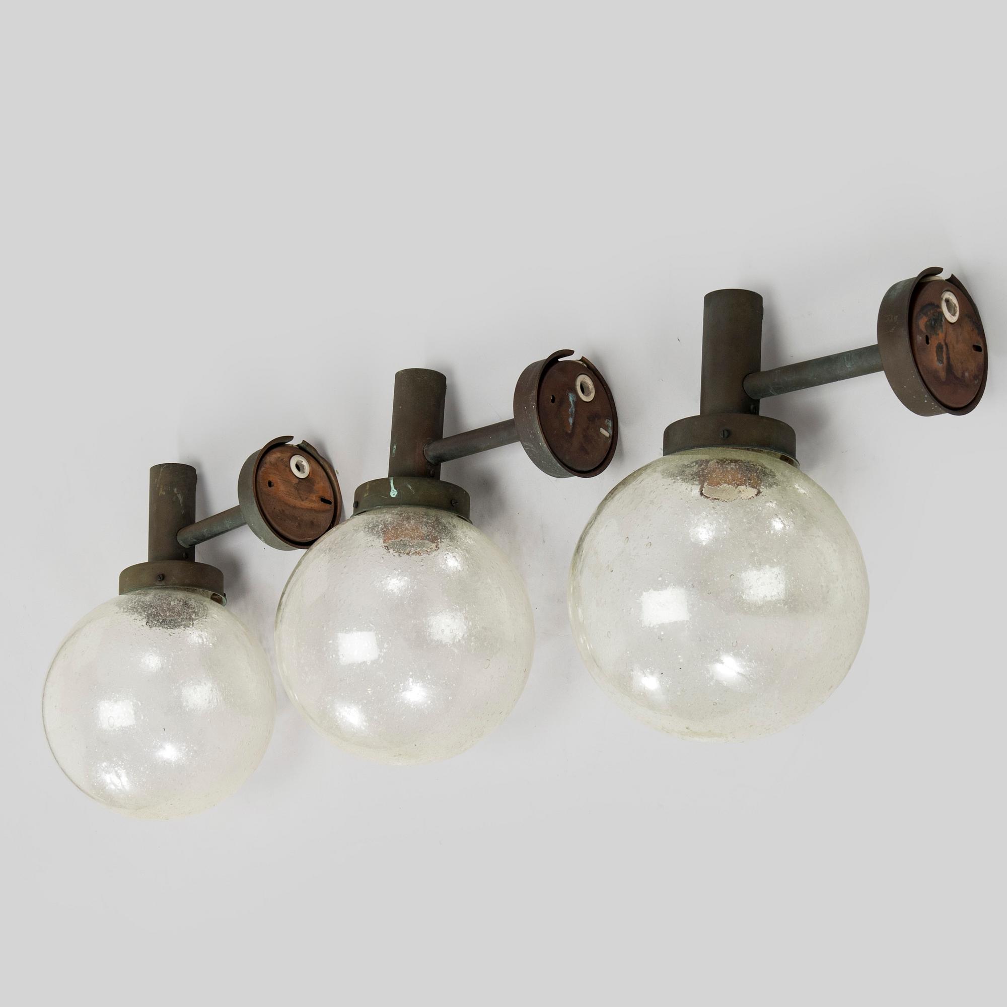 Lisa Johansson-Pape, A set of three 1970s outdoor wall lights '17-015A' for Stockmann Orno.