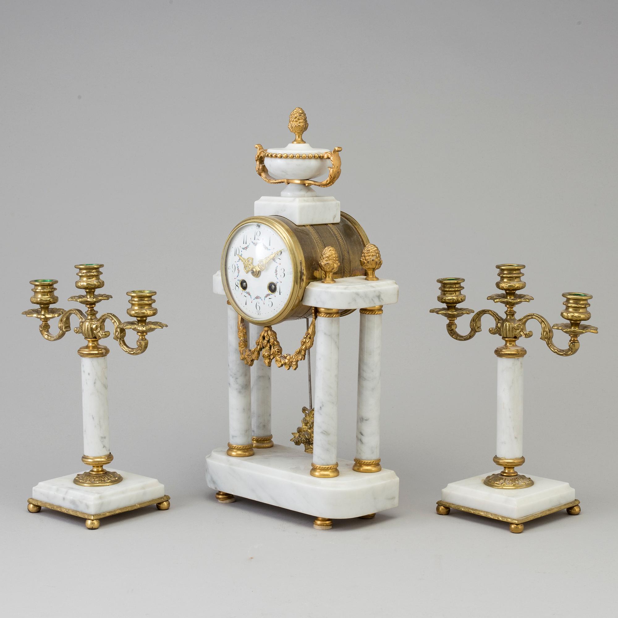 MANTLE PIECE, three parts, Louis XVI-style, France, 20th century.
