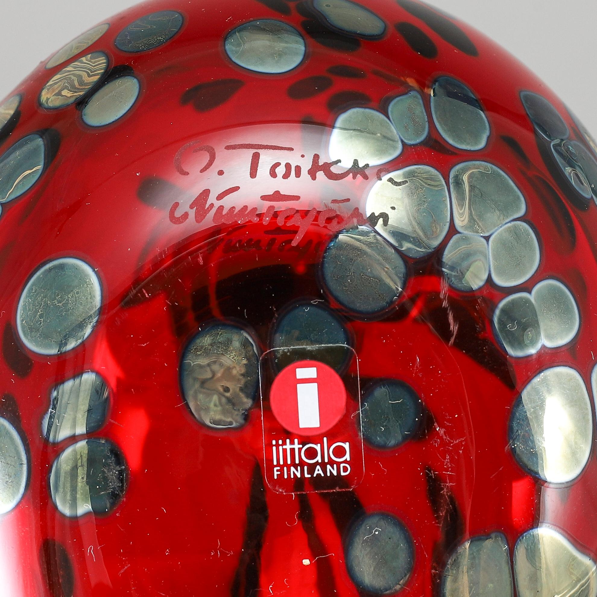 OIVA TOIKKA, lasilintu, Ruby bird (Rubiinilintu), signeerattu O Toikka Nuutajärvi.