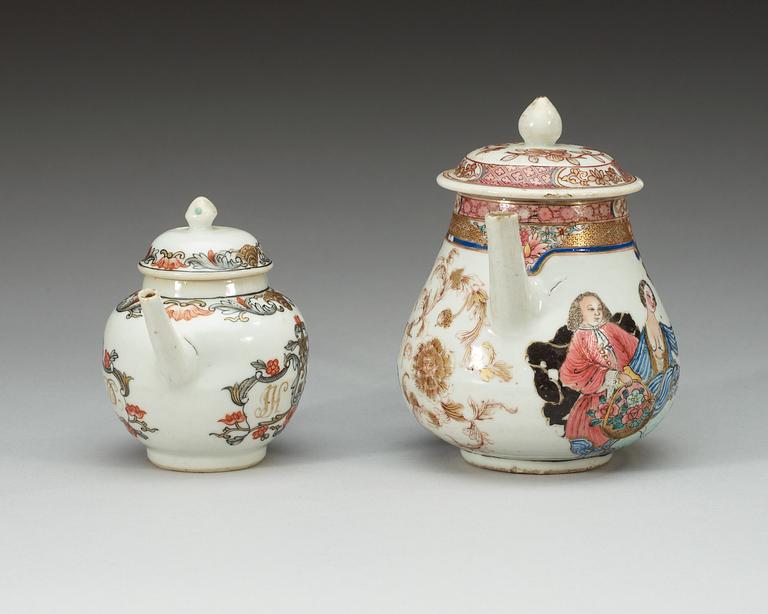 Two famille rose 'European Subject' tea pots with covers, Qing dynasty, Qianlong (1736-95).